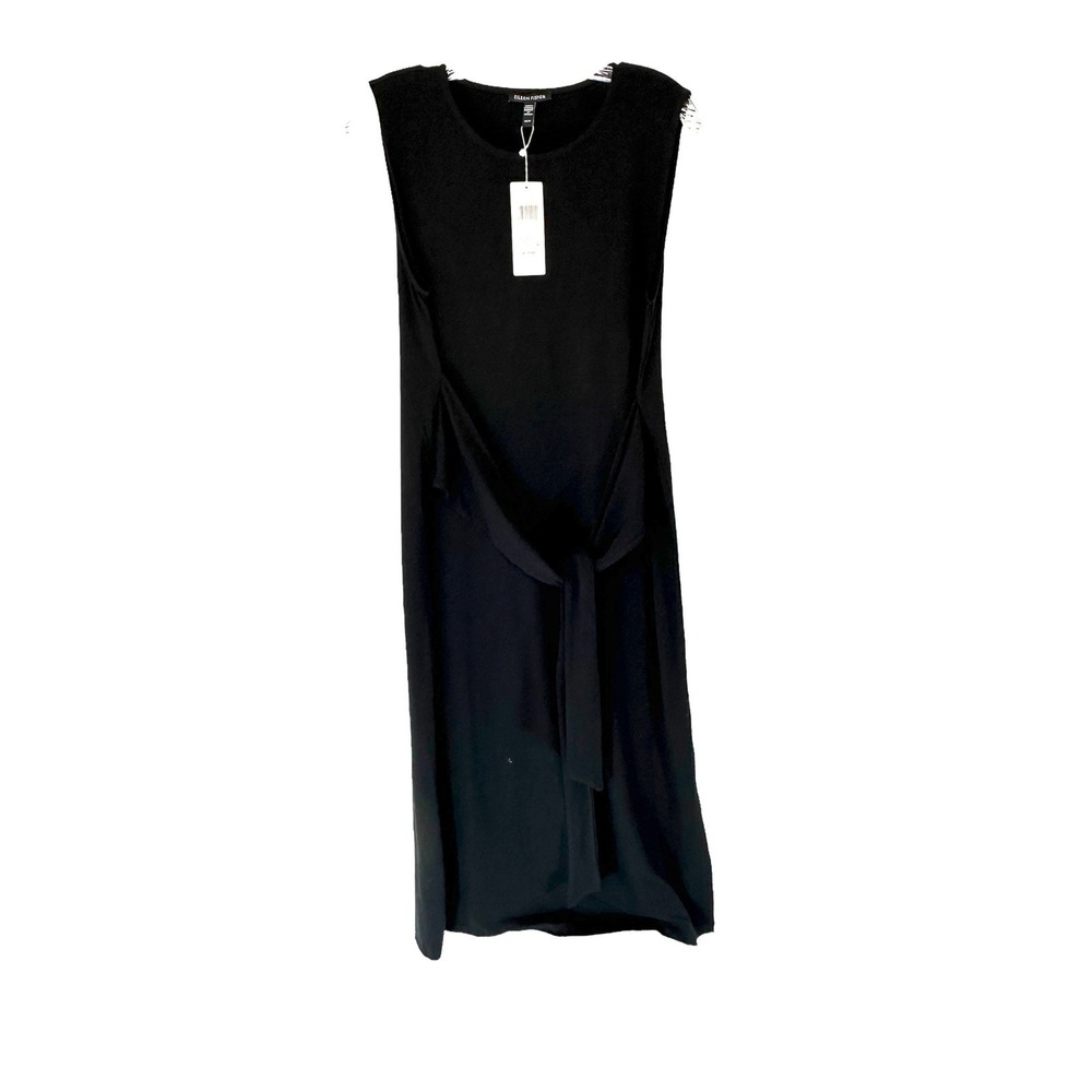 Eileen Fisher Black Basic Sleeveless Minimalist Tie Front Midi Tank Dress XS